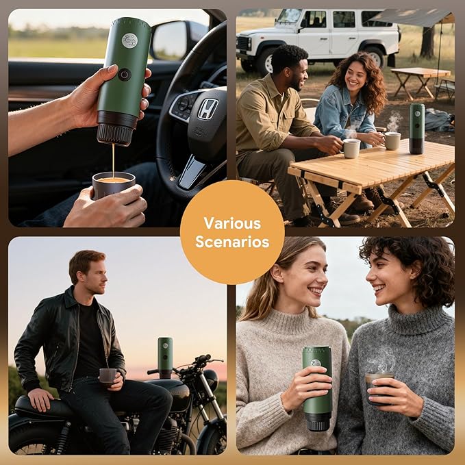Portable Electric Espresso Machine Travel Coffee Maker for Camping Car Coffee Maker Self-Heating with USB-C 20 Bar Coffee Maker With Ground Coffee &amp NS Capsule for RV Hiking Office(Green)