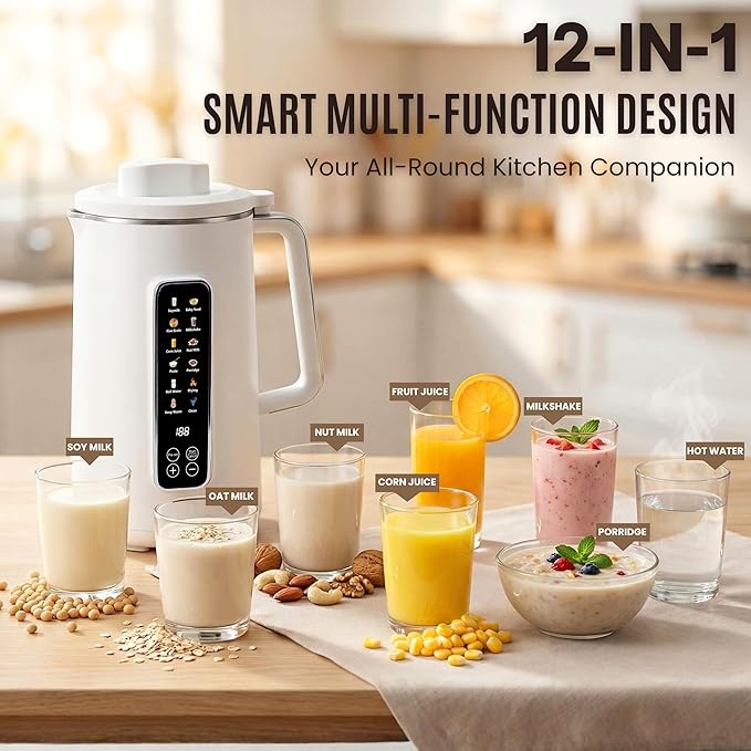 40oz Nut Milk Maker 12-in-1 Automatic Soy Milk Machine with 10 Blades &amp IMD Display Plant-Based Milk Maker for Almond Oat Soy &amp Juices Self-Cleaning Delay Start Keep Warm &amp Boil