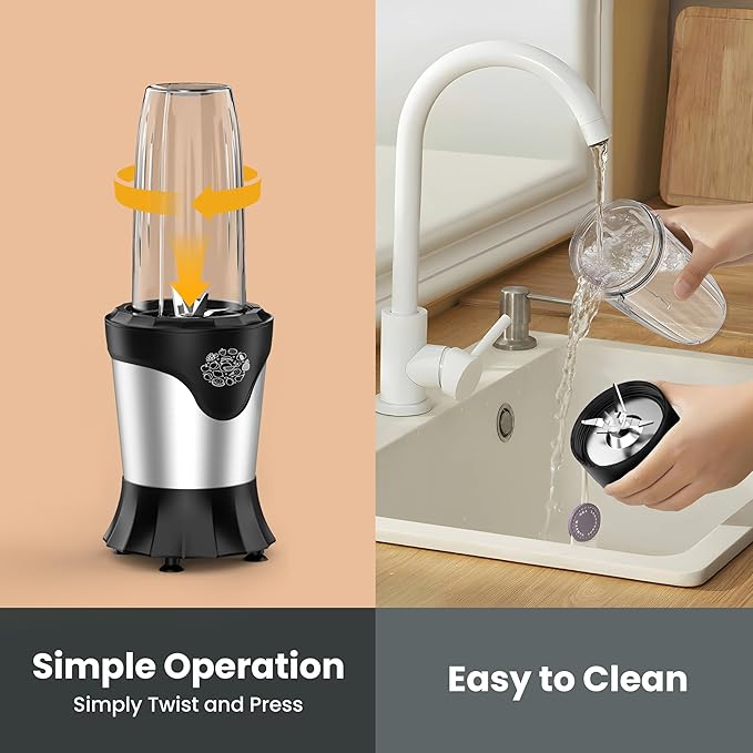 Suavo Smoothie Blender 1100W Portable Personal Blender for Shakes and Smoothies with 2 * 22Oz To-Go Cups &amp Lids Includes Portable Coffee Grinder and 10Oz BPA-Free Travel Cup Countertop Mixer