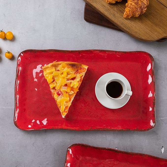 LEHAHA Melamine Crackled Rustic Serving Platter Set of 2 Farmhouse Large Rectangle Trays for Food Entertaining and Party Use 17.5x 10 Grey