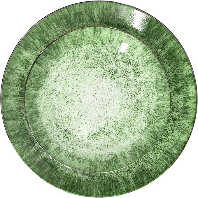 16‑Piece Porcelain Dinnerware Set in Green Double Bowl Design with Dinner Plates Salad Plates and Bowls Dishwasher &amp Microwave Safe (Green)