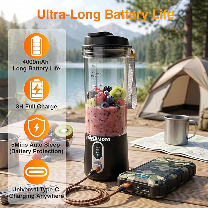 Portable Personal Size Mini Blender - Cordless Small Blender for Smoothies &amp Shakes 20oz Juice Cup With Leak-proof Travel Lid Powerful Blending Freshly Squeezed in Picnic/Office/Gym