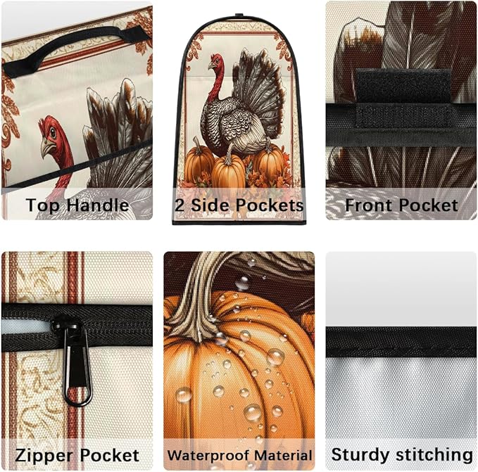 cfpolar Kitchen Aid Mixer Cover Compatible with 6-8 Quarts Turkey Thanksgiving Pumpkin Stand Mixer Cover Kitchen Aid Mixers Accessories Appliance Organizer Bag Dust Covers with Zipper Pocket
