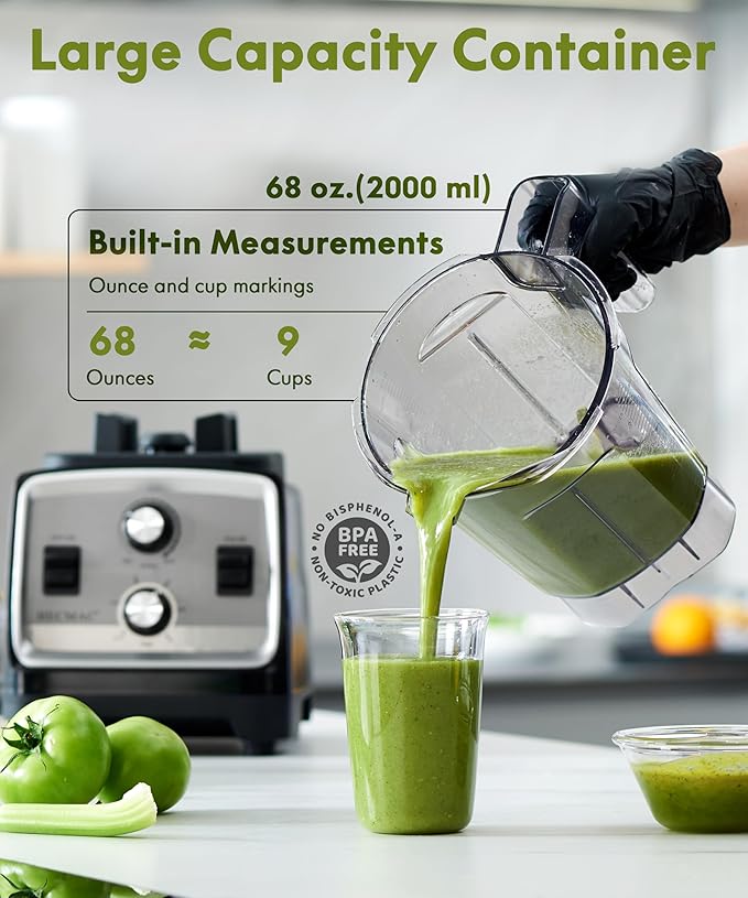 HECMAC 3-Peak HP Blender - 2200W Max/1400W Rated 68oz BPA-Free Pitcher Easy to Use Self-Clean Tamper - Smoothies Ice Crush Frozen Drinks Food Prep - Home &amp Commercial 110V