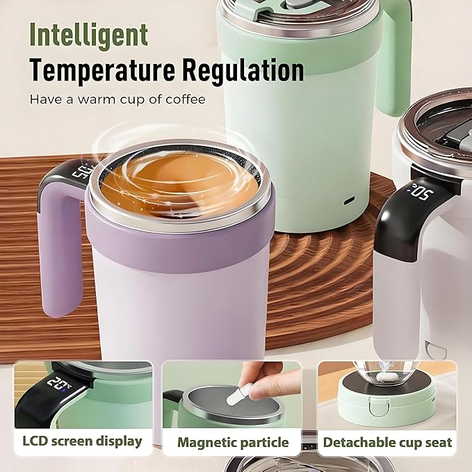 2026 New Electric Coffee Mug with a Built-In Lcd Thermometer Perfect for Brewing Coffee Milk Cocoa Etc Made of 304 Stainless Steel Upgraded Digital Touchscreen Mode (Purple)