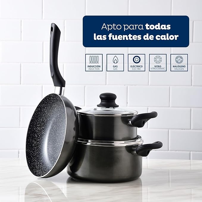 5pc Pressed Aluminium Cookware Set + Set of Pans Ø16Ø20Ø24 Pressed Aluminium San Ignacio