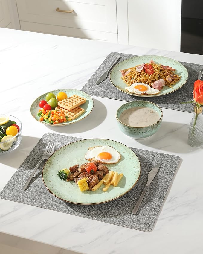 Sweejar Dinnerware Sets Service for 4 12 pcs Porcelain Plates and Bowls for Kitchen Housewaring Gift Chip and Scratch Resistant Dish Set Handmade Dishwasher and Microwave Safe Plate Set Green