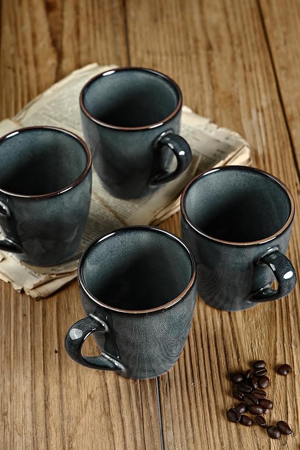 Famiware Ocean Round Plates and Bowls Sets for Kitchen 16-Piece Dinnerware Sets for 4 Mug Set for 4 Reactive Glaze Deep Forest