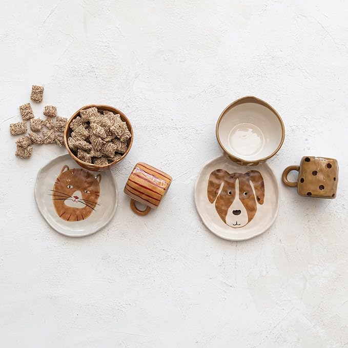 Child's Stoneware Dinnerware with Painted Dogs Boxed Set of 3 Pieces