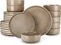 vancasso PLAYA Plates and Bowls Sets 24 Pieces Dark Brown Dinnerware Sets for Kitchen Reactive Glaze Dishes Set for 8 Dishwasher and Microwave Safe