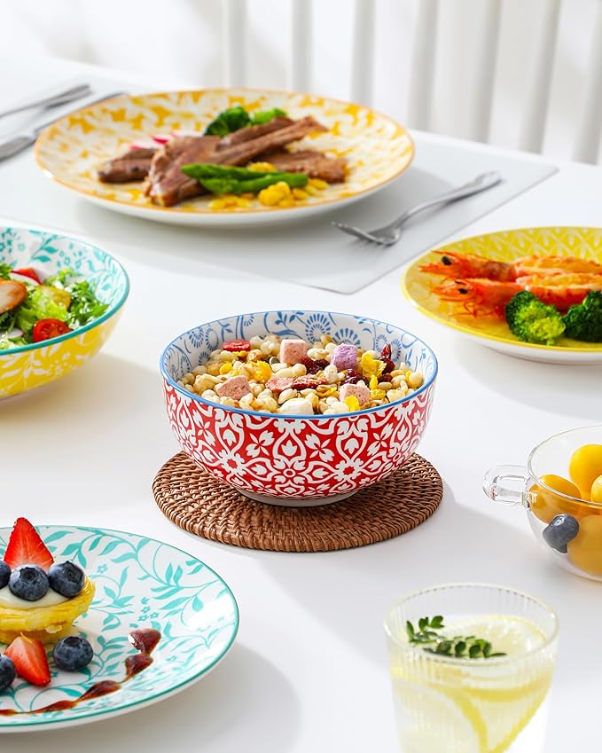 vancasso SELENE 24 Pieces Dinnerware Sets and 8.5 Pasta Bowls Set of 6 40 oz Porcelain Shallow Salad Bowls