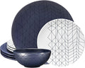 bzyoo 12 Piece Melamine Dinnerware Set - Durable Dishwasher Safe Plates and Bowls - Dinning Parties Camping Dish Set Spidy Blue Collection