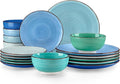 vancasso Bonita Dinnerware Set Blue Stoneware 18 Pieces Service for 6 Handpainted Spirals Pattern Stoneware Plates and Bowls Set