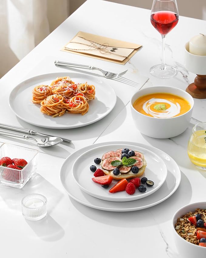 MALACASA 24 Pieces Gourmet Porcelain Dinnerware Sets Premium Plates and Bowls Set High-Fired Ceramic Dishes Set for 8 Chip &amp Scratch Resistant Microwave Dishwasher Safe White Series LEXI