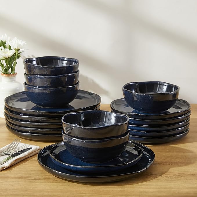 24 piece Stoneware Dinnerware Sets Starry Blue