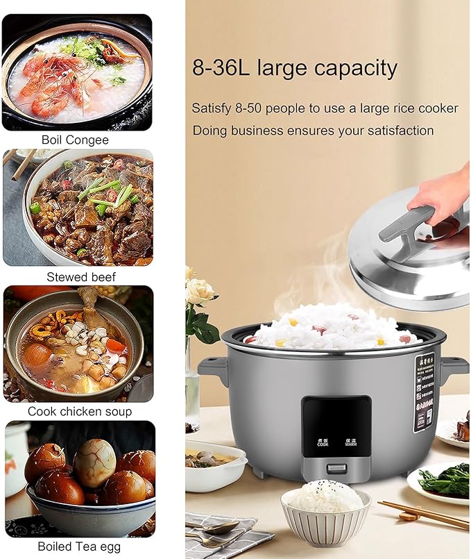 Commercial Rice Cooker &amp SteamerLarge Rice Cooker 8-36L Large Capacity with Non-Stick Inner Potfor HotelsCanteensSchoolRestaurant Rice Cooker36L-4000W36L-4000W