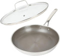 Martha Stewart Badgley Hybrid Nonstick 12 Inch TriPly Stainless Steel Large Fry Pan With Lid &amp Stay Cool Handle - Laser Etched Non-Toxic Perfect Sear Nonstick Skillet - Dishwasher and Induction Sa