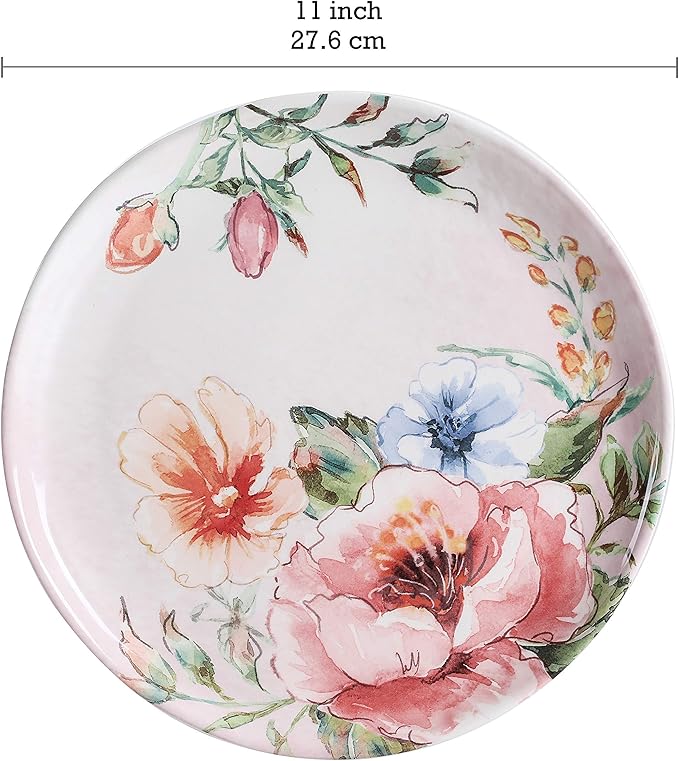 Bico Margret's Garden Ceramic 16 pcs Dinnerware Set Service for 4 Inclusive of 11 inch Dinner Plates 8.75 inch Salad Plates 24oz Cereal Bowls and Mugs for Party Microwave &amp Dishwasher Safe