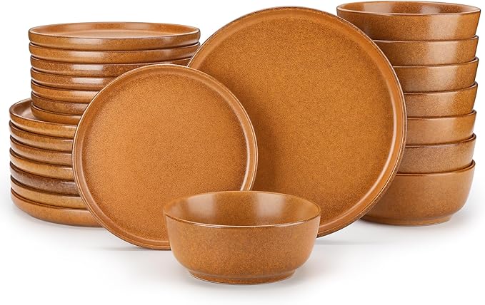 vancasso ZERMATT Dinnerware Set for 8 24 Pieces Plates and Bowls Sets for Kitchen Stoneware Dish Set with Scratch Resistant Dishwasher &amp Microwave Safe Yellow