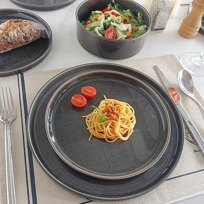 Stoneware Dinnerware Sets Plates and Bowls Set for 4 12-Piece Modern Stoneware Dinnerware – Chip Resistant Non-Toxic Dishwasher and Microwave Safe TablewareGlossy Black