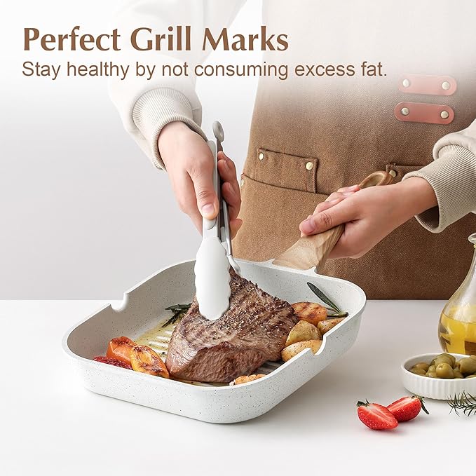 SENSARTE 13-Piece Nonstick Ceramic Cookware Set9.5Inch Nonstick Ceramic Grill Pan for Stove Tops