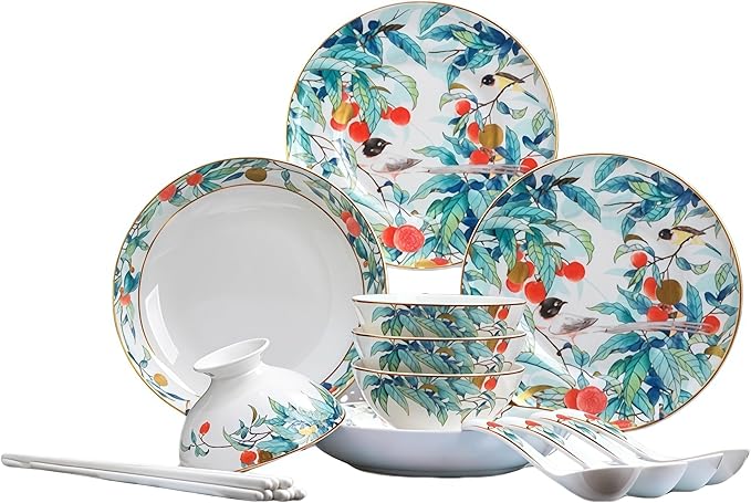 Fine Bone China Dinnerware Set Porcelain &amp Ceramic Dinnerware Sets Bone Stoneware &amp Ceramic Cookware Tableware Set Includes Dinner Plates|Spoons|Pasta Bowls (20PCS * 4-Person Set)
