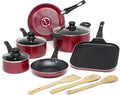 Ecolution Easy Clean Nonstick Cookware Set Dishwasher Safe Kitchen Pots and Pans Set Comfort Grip Handle Even Heating Ultimate Food Release 12-Piece Red