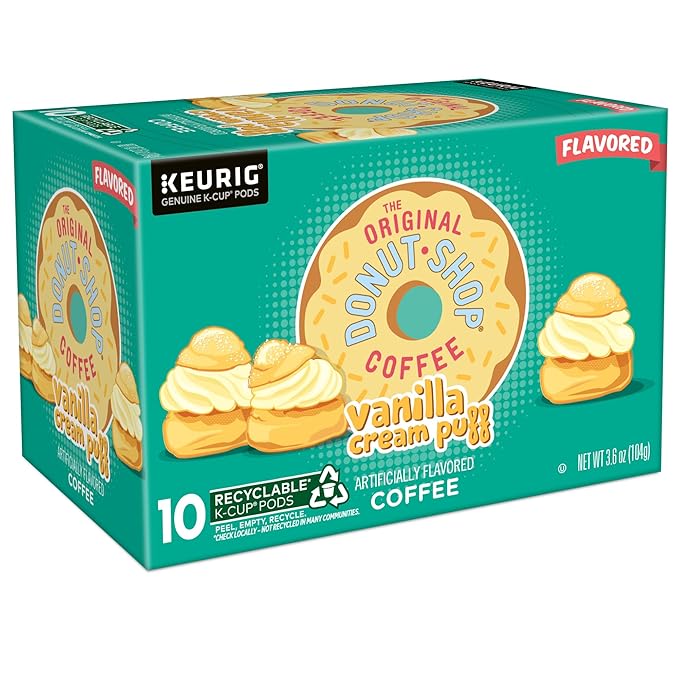The Original Donut Shop Vanilla Cream Puff Coffee Keurig Single Serve K-Cup Pods Medium Roast Coffee 60 Count (6 Packs of 10)
