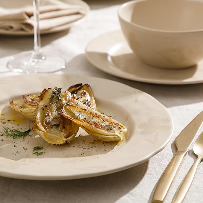 Bloomhouse - 2 Time Oprah's Favorite Things - Made in Portugal Hand Painted Dinnerware Set - Porto Petals 12 Piece (Service for 4) Floral Plates and Bowls Set - Lilly Cream