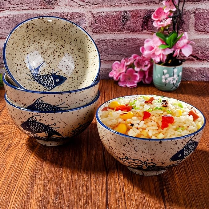 Ceramic Dinnerware Set of 84 Pieces 7 Inch Plates and 4 Pieces 4.45 Rice Bowls Dishwasher &amp Microwave Safe