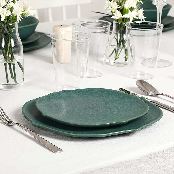 Stone Lain Baskerville 16-Piece Dinnerware Set Stoneware Borosilicate Glass Green