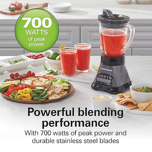 Hamilton Beach Blender and Food Processor Combo for Shakes &amp Smoothies With 3 Cup Electric Food Chopper Attachment 40 oz Glass Jar Blender Travel Cup 700 Watts Peak Power Gray &amp Black (58