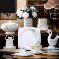 Kitchen Tableware SetCeramics Dinnerware Set 48 Pieces High-end Porcelain Dinner Sets with Soup Pot and Cereal Bowl Bone China Dishware Set for Wedding Banquet