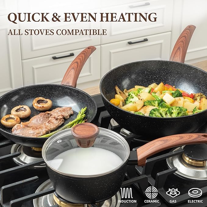 26Pcs Pots and Pans Nonstick Ceramic Cookware Set Nontoxic Kitchen Cooking Set with Steamers Utensils Induction Compatible PFAS/PFOA Free Oven and Dishwasher Safe Black