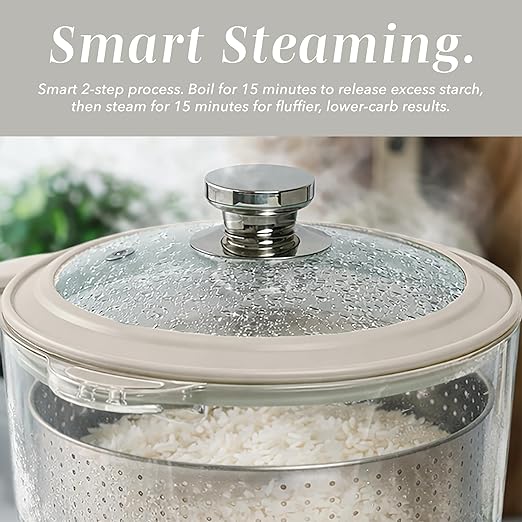 COOK WITH COLOR 3L Glass Mini Low Carb Rice Cooker – Holds 2 Cups Raw/Makes 6 Cups Cooked with Auto Lift Filter Basket Hotpot &amp Steamer for Rice Grains Digital Panel with Keep Warm Cream