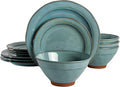 Gibson Elite Terranea Round Reactive Glaze Terra Cotta Dinnerware Set Service for Four (12pcs) Teal