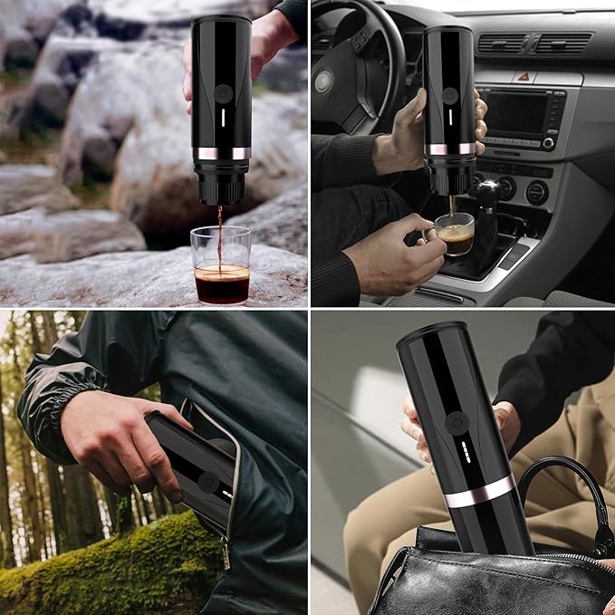 Portable Espresso Machine Self-Heating Electric Portable Espresso Maker20 Bar Mini 12V 24V Car Coffee Maker with NS Pods &amp Ground Coffee for Travel Camping Office Home(Black)