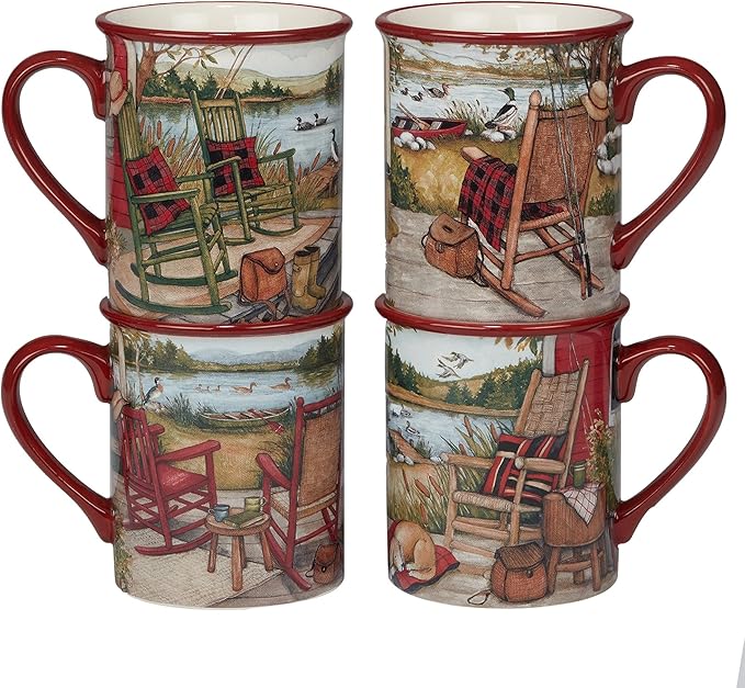 Unknown1 Lake Retreat 16 Pc Dinnerware Set Service for 4 Green Multi Color Red Animal Country Farmhouse Round Piece Dishwasher Safe Microwave