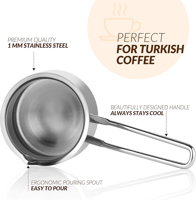 Quality Turkish Coffee Pot - Turkish Coffee Maker Chai Pot Arabic Coffee Pot Briki Greek Coffee Pot Greek Briki Cezve Ibrik (15oz)