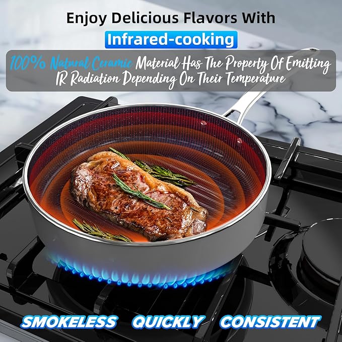 Deluxe DUXANO 14PC Healthy Pots and Pan With 9H Anti-scratch Coating 2-Layer Non-Stick Ceramic&ampPFAS Free Sensitively&ampEvenly Induction Cooking Enhanced Flavor with Infrared Cookware Dishwas