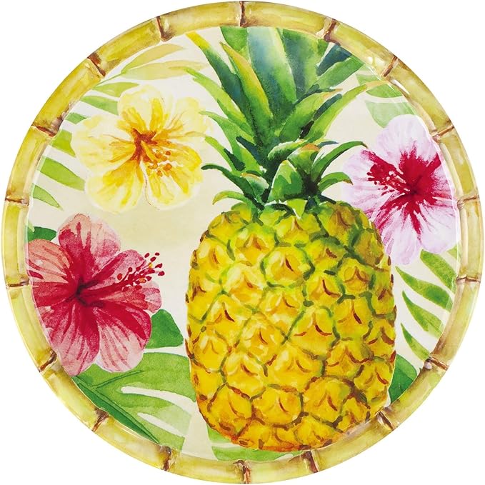 UPware 12 Piece Pineapple Melamine Dinnerware Sets Outdoor Dishes Set Plates and Bowls Sets Service for 4 Multicolor