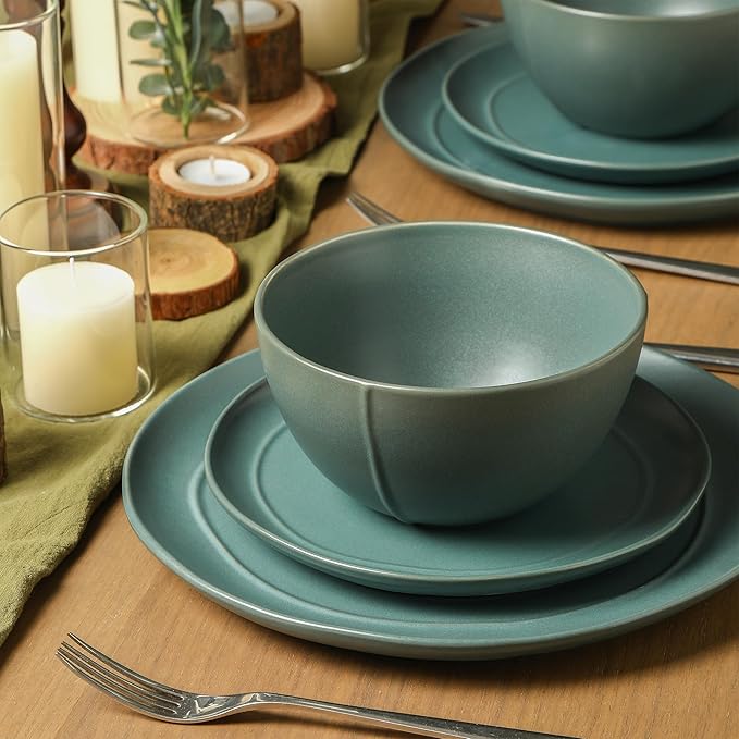 Stone Lain Infinity 24-Piece Dinnerware Set Stoneware Plates and Bowls Set Dishwasher and Microwave Safe Dish Set for 8 Green