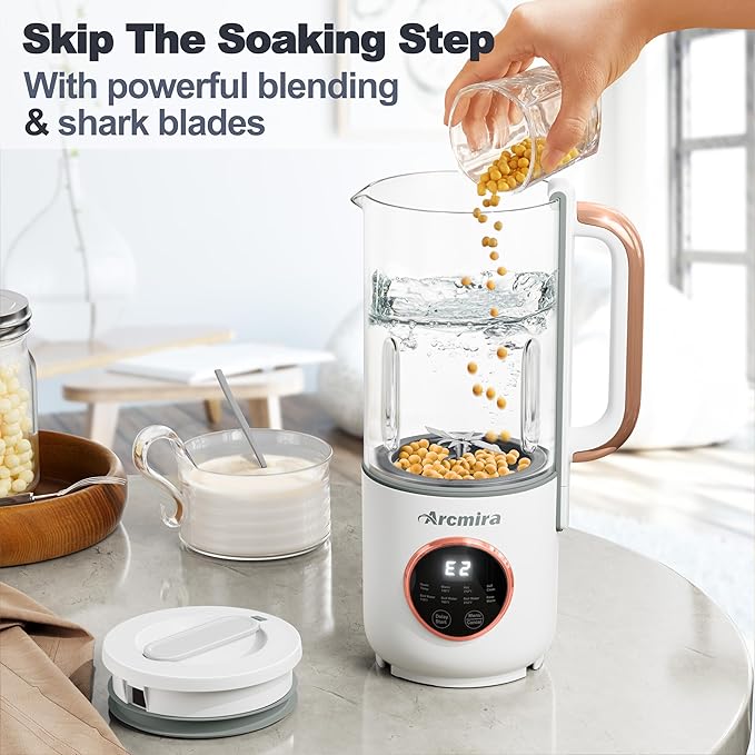 8 in 1 Automatic Nut Milk Maker 10 Blade 35 oz Homemade Oat Soy Plant-Based and Dairy Free Beverages Almond Milk Maker with Delay Start/Keep Warm/Boil Water Soy Milk Maker with Nut Milk Bag