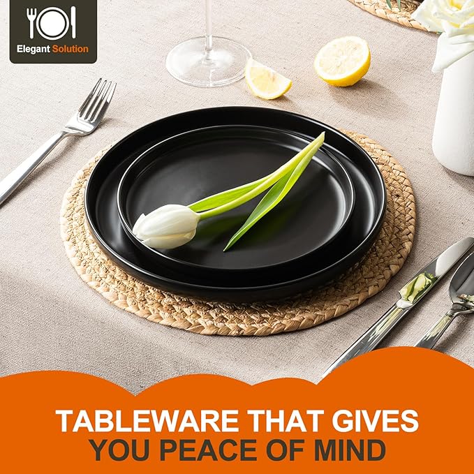 EWFEN Plates and Bowls Sets 12 Pieces Ceramic Dinnerware Set for 4 Stoneware Dishware Dishes Set Scratch Resistant Dishes Set Dishwasher &amp Microwave Safe Black