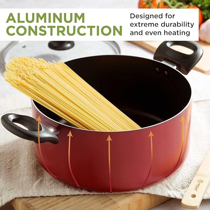 Ecolution Easy Clean Nonstick Cookware Set Dishwasher Safe Kitchen Pots and Pans Set Comfort Grip Handle Even Heating Ultimate Food Release 12-Piece Red