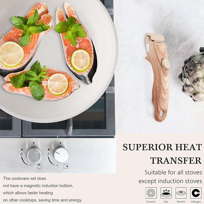 Pots and Pans Set Nonstick - YIIFEEO Kitchen Cookware Sets Detachable Handle Pot and Pan Set Removable Handle Camping Cooking Set Oven Broiler Safe 550F Non Toxic Frying Pans for Cooking Pan Set Gift