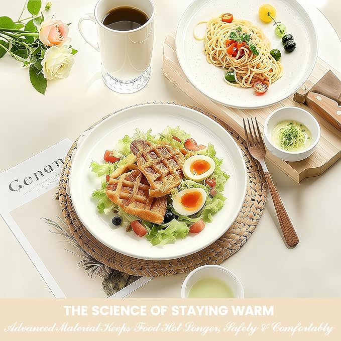 Plates and Bowls Sets Scratch Resistant Dinnerware Sets for 8 24 Pieces Porcelain Ceramic Dishware Dishes Set Modern Stoneware Kitchen Dinner Set Microwave and Dishwasher Safe Cream White