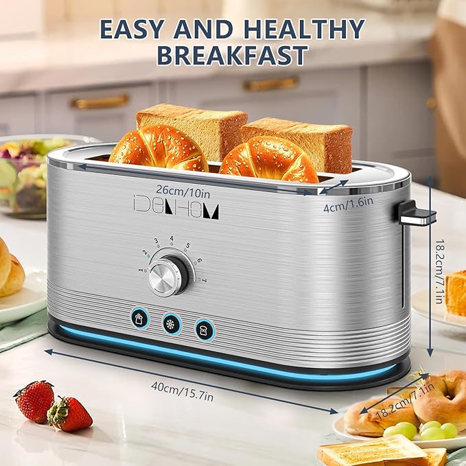 4-Slice Toaster 7 Browning Settings Defrost/Reheat Functions Removable Crumb Tray Full body Stainless Steel Housing 1400W Anti-Fingerprint &amp Anti-Jam(stainless steel)