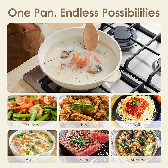 SENSARTE Ceramic Nonstick Cookware Set 15 Piece includes 8 Inch Frying Pan Skillet Induction Compatible Omelet Pan