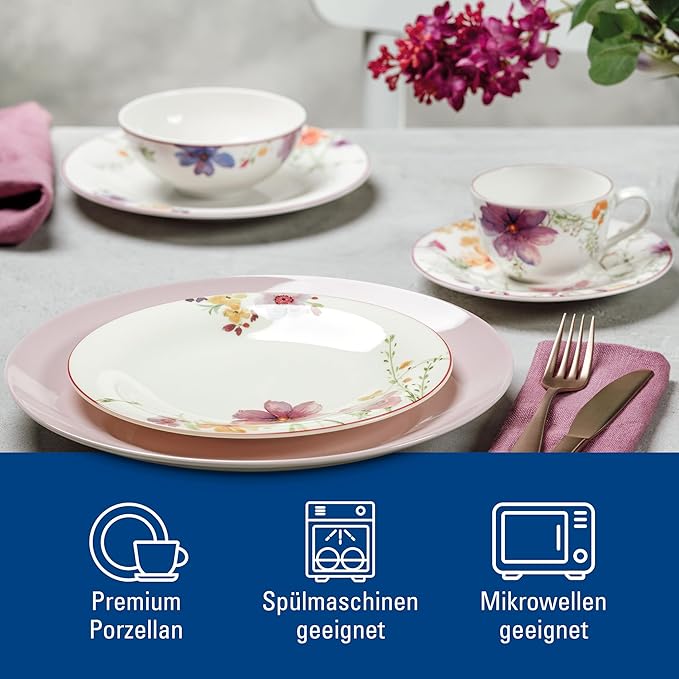 Villeroy &amp Boch 10-4100-8953 Starter Set 10pcs Mariefleur Basic Table Service 10 Pieces Elegant Crockery in a Floral Pattern Premium Porcelain White/Multi-Coloured Dishwasher Safe